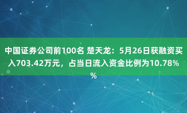 中国证券公司前100名 楚天龙：5月26日获融资买入703.42万元，占当日流入资金比例为10.78%