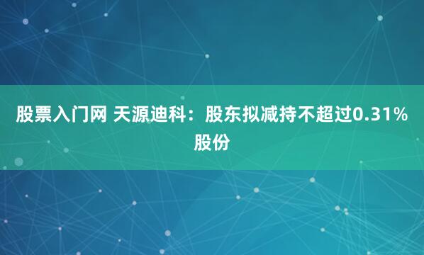 股票入门网 天源迪科：股东拟减持不超过0.31%股份